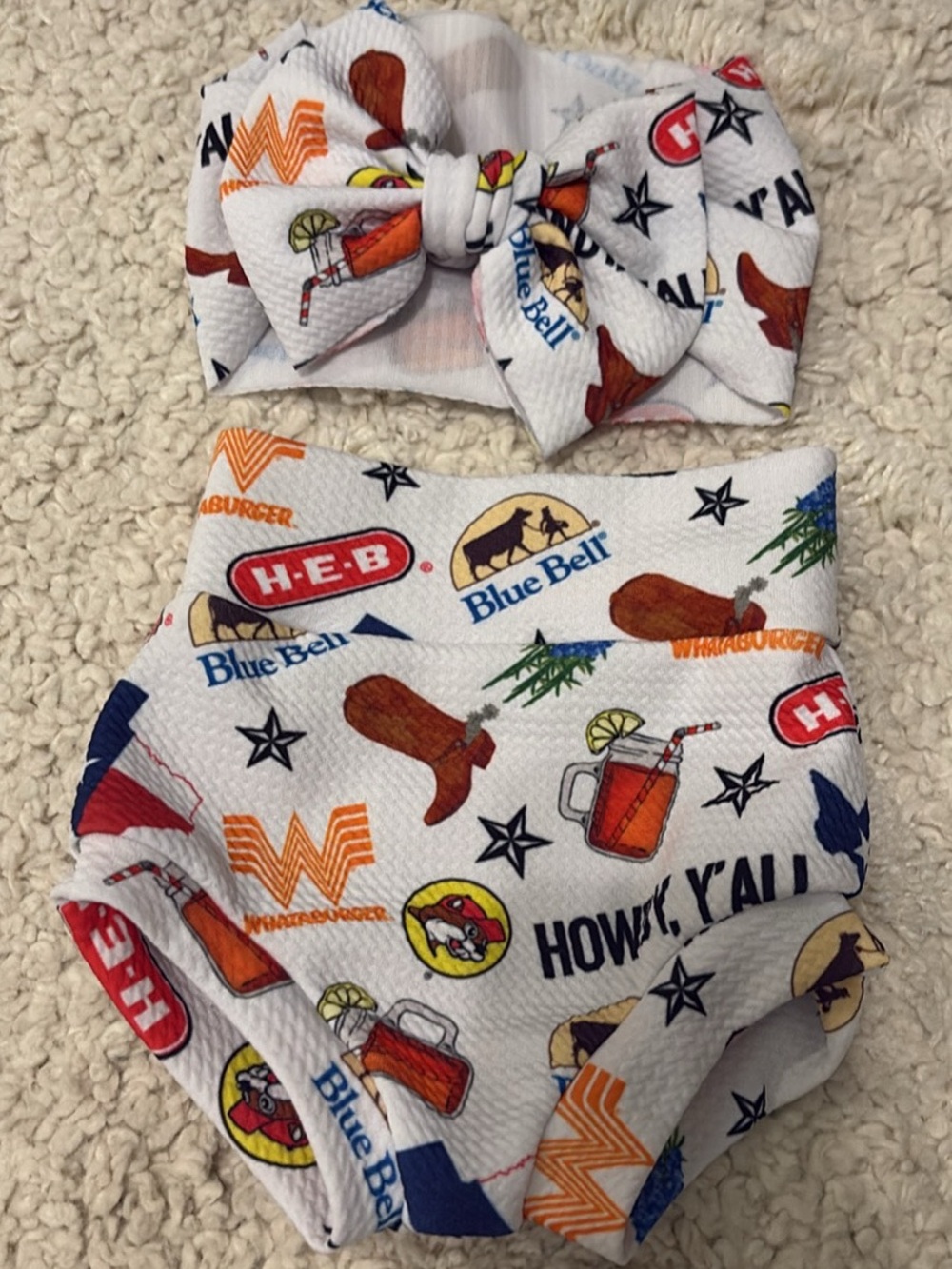 White Kids Headband and Diaper Cover Set with Southwestern Food Logos